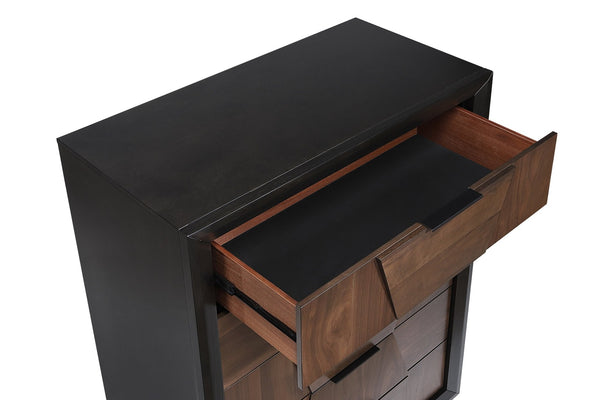 English Elm Houston 5-drawer Tall Chest Walnut Panels Black Frame Bedroom Storage Modern B009P345874