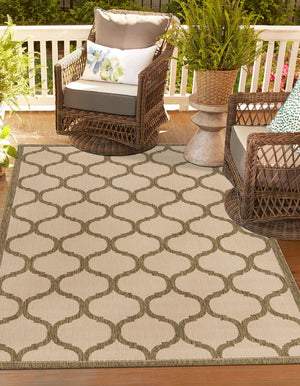 Unique Loom Outdoor Trellis Moroccan Machine Made Geometric Rug Beige and Brown, Beige/Brown 6' 1" x 9' 0"