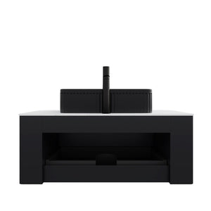 English Elm Dina Floating Bathroom Vanity Sintered Stone Top Glass Basin Striped Plywood Cabinet W2615S00184