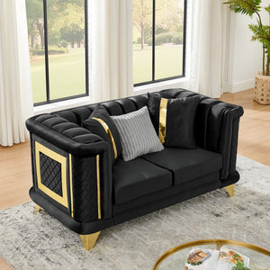 English Elm 69 Inch Tufted Velvet Loveseat Victorian Mid Century Glam with Gold Steel Trim W1191S00050