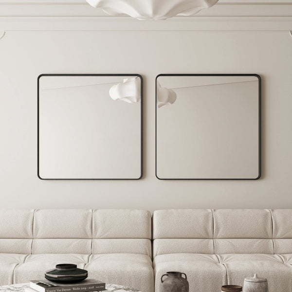 English Elm Wall Mirror 36X36 Inch Square Metal Framed Design For Stylish Bathroom, Bedroom, And Living Decor W1435P241579-GIGA