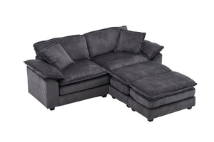 English Elm Corduroy Plush 2-Seat Sofa with 2 Back Cushions, Toss Pillows & Ottomans — Deep Seat Comfort Grey W2363S00064