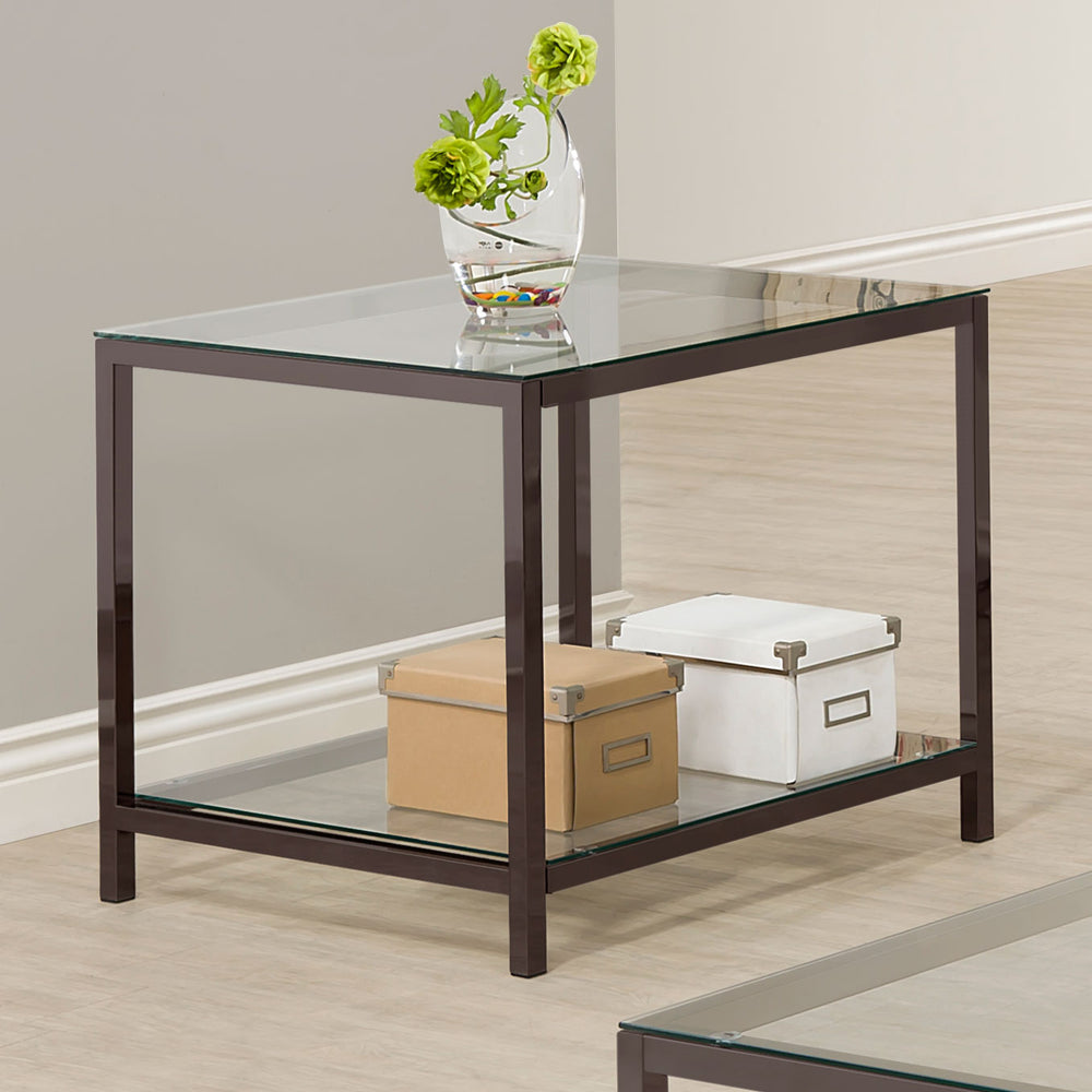 English Elm Weston Black Nickel 1-Shelf Glass Top End Table — Modern Luxury Accent, Tempered Glass, Durable Storage B062P328664