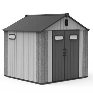 English Elm 8x8ft Resin Outdoor Storage Shed with Skylight Vents Lockable Door Weather Resistant W1859S00167