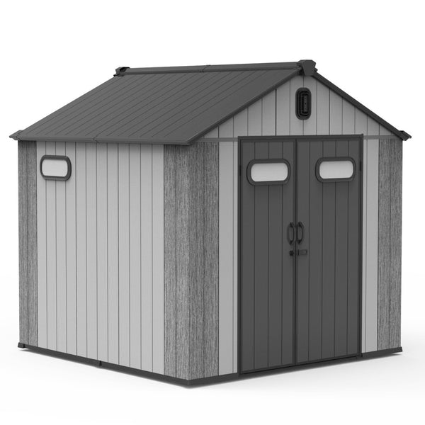 English Elm 8x8ft Resin Outdoor Storage Shed with Skylight Vents Lockable Door Weather Resistant W1859S00167