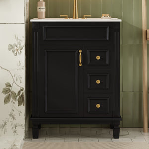English Elm 24" French-Inspired Bathroom Vanity With Ceramic Sink, 2 Soft-Close Drawers & Adjustable Shelf N710P318989B