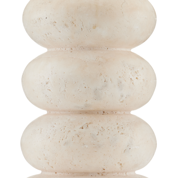 Girault Beige Travertine Table Lamp with Bone Linen Shade - Elegant Modern Lighting for Any Space