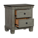 English Elm Transitional-Rustic Style Coffee and Antique Gray 2-Drawer Nightstand 1 Piece Flat Knobs Classic Bedroom Furniture