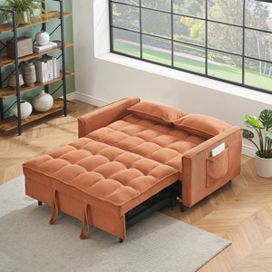 English Elm Folding sofa bed with adjustable backrest and recliner function, sturdy solid wood frame, beige-black Orange W1658P176549