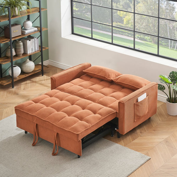 English Elm Folding sofa bed with adjustable backrest and recliner function, sturdy solid wood frame, beige-black Orange W1658P176549