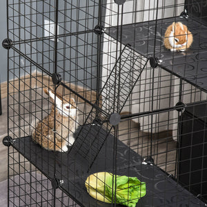 English Elm PawHut Modular Small Animal Playpen 56-Panel Metal Cage with Ramps, 3 Doors & Storage Shelf W2225P200757