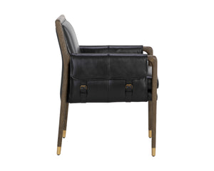 Sunpan Mauti Dining Armchair: Vintage-Inspired Design with Rustic Charm and Handcrafted Leather Elegance Distressed Brown / Cortina Black Leather