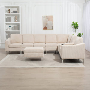 English Elm Convertible Sectional Sofa With Storage Ottoman, Usb Ports & Cupholders For Modern Living Spaces W3098S00032