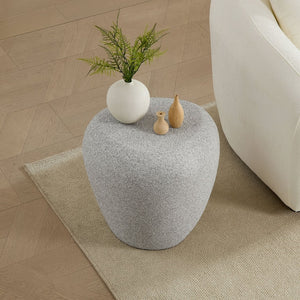 English Elm 19.29 Inch Fiberglass Stacked Stone Side Table Sculpted Organic Form for Living Room Beige W2582P427035