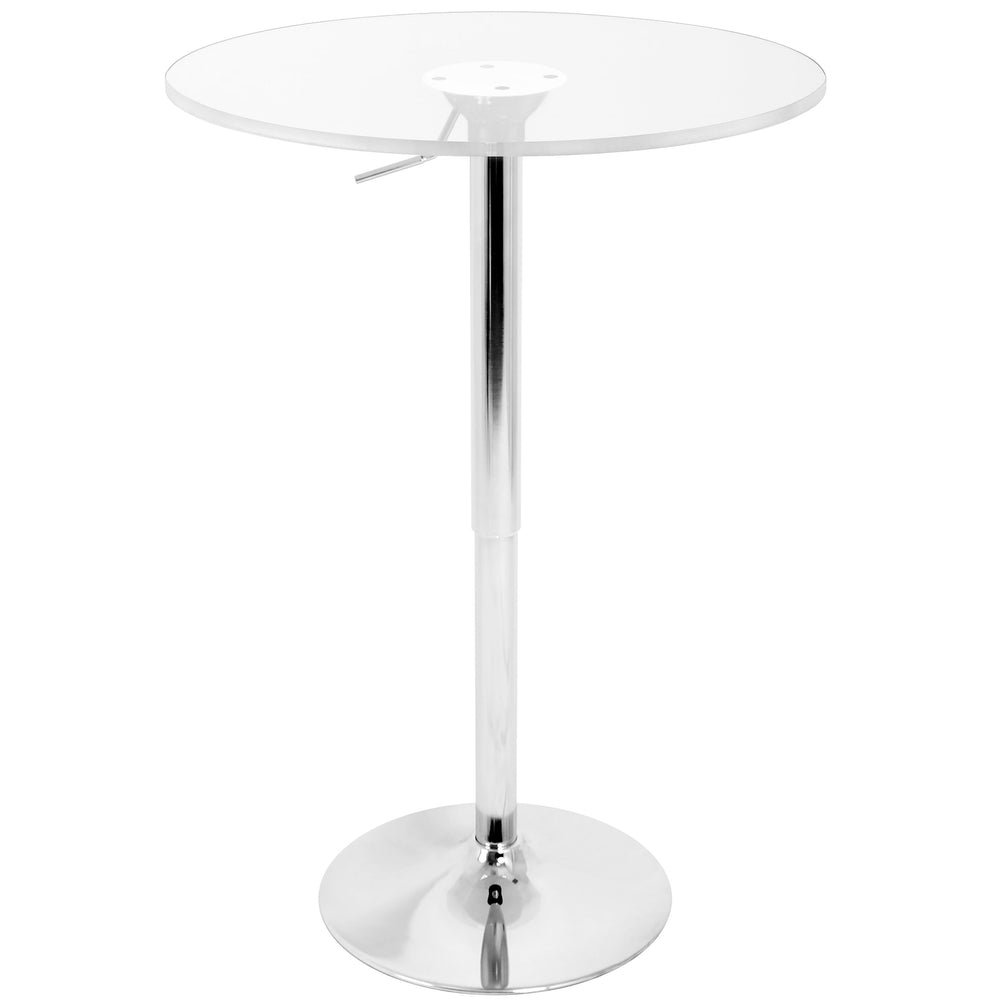 English Elm Clear Adjustable Contemporary Bar Table with Hydraulic Lift, Acrylic Top & Chrome Base, Tool-Free Assembly, Versatile Height for Dining or Parties (50 lb) B202P223292