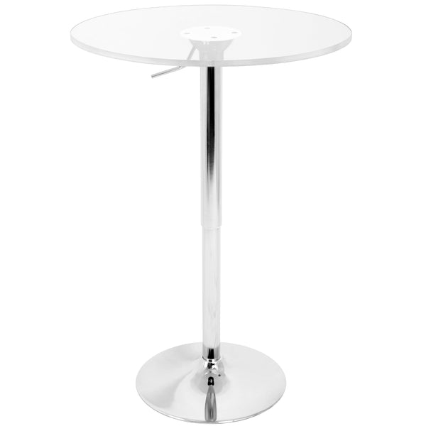English Elm Clear Adjustable Contemporary Bar Table with Hydraulic Lift, Acrylic Top & Chrome Base, Tool-Free Assembly, Versatile Height for Dining or Parties (50 lb) B202P223292