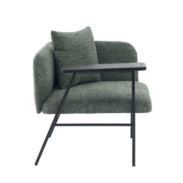 English Elm Leisure Linen Accent Chair with Built-in Side Table Pockets and Lumbar Pillow Modern Emerald W395P453314