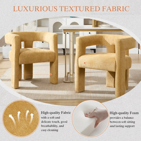 English Elm United We Win Chenille Barrel Accent Armchairs Set of Two for Living Room Dining Yellow W1568P389274