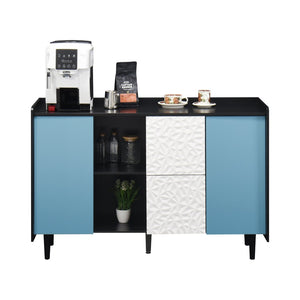 English Elm Sideboard Buffet Cabinet - Modern Black & Blue Storage Solution With Drawers For Dining & Kitchen Decor W409P176594-GIGA