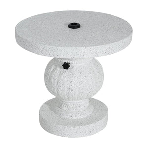 English Elm Berra Mgo Outdoor Umbrella Base Side Table Carved Leaf Marble Patio Accent N775P362775W
