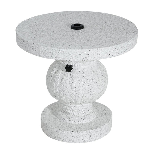 English Elm Berra Mgo Outdoor Umbrella Base Side Table Carved Leaf Marble Patio Accent N775P362775W