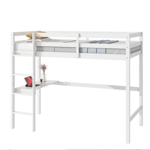English Elm Twin High Loft Bed with Built-In Desk and Ladder — Space-Saving Rubberwood Study & Sleep Solution White W504P206979