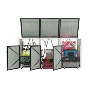 English Elm Garbage Bin Shed Galvanized Steel Enclosure Fits Three Cans with Lockable Waterproof Lid Dark Gray W1598P357716