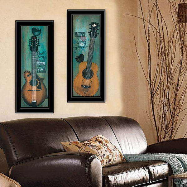 English Elm "tune My Heart" Inspirational 2-piece Framed Typography Art Set for Gallery Walls B06787250