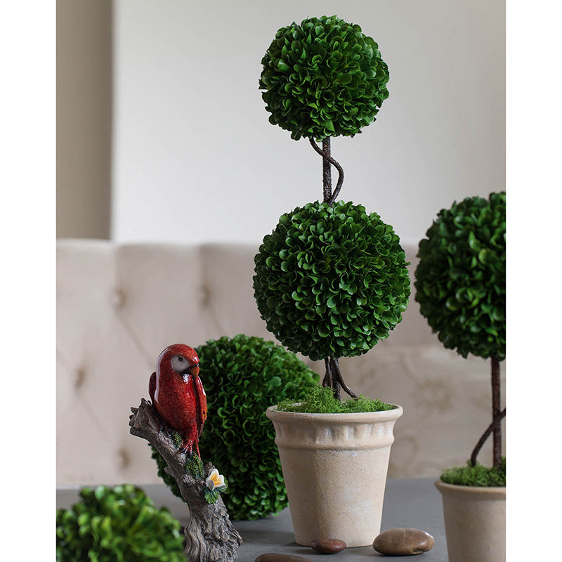English Elm D7x22"H Faux Boxwood Two-Tier Topiary in Cream Pot — Realistic Lush Green, Low-Maintenance Décor Accent W2078P294242