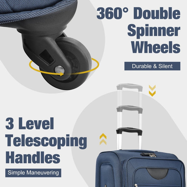 English Elm Softside Expandable Spinner Luggage Set with Tsa Lock Duffel Polyester Travel Dark Blue N732P201004M