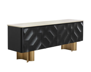 Sunpan Lautrec Sideboard - Modern Bold Design With Cream Marble Top & Antique Brass Legs For Stunning Elegance Black Marble 111546