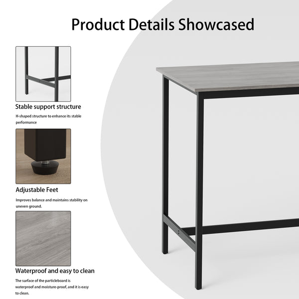 English Elm Bar Table Set With 4 Cushioned Stools, Grey Finish, Space-Saving Design For Modern Dining Areas W3361P323225