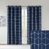 Intelligent Design Raina Casual Total Blackout Metallic Print Grommet Top Curtain Panel ID40-1810 Navy/Silver