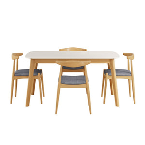 English Elm 5-piece Mid-century Modern Dining Set Rubberwood Table Splayed Legs Cushioned Chairs Gray,White Oak N759S002002L