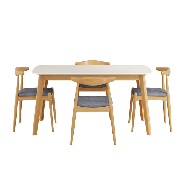 English Elm 5-piece Mid-century Modern Dining Set Rubberwood Table Splayed Legs Cushioned Chairs Gray,White Oak N759S002002L