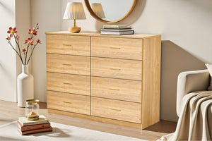 English Elm Modern Natural 8-Drawer Dresser with Waterproof Finish, Spacious Storage, Sleek Durable Bedroom Chest W1785P308517