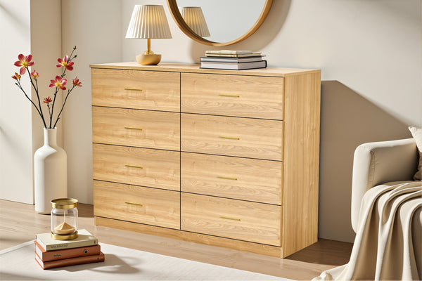 English Elm Modern Natural 8-Drawer Dresser with Waterproof Finish, Spacious Storage, Sleek Durable Bedroom Chest W1785P308517