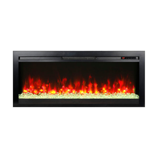 English Elm 44 Inch Recessed Electric Fireplace with Led Flame Heater and Remote for Living Rooms W1769P171421