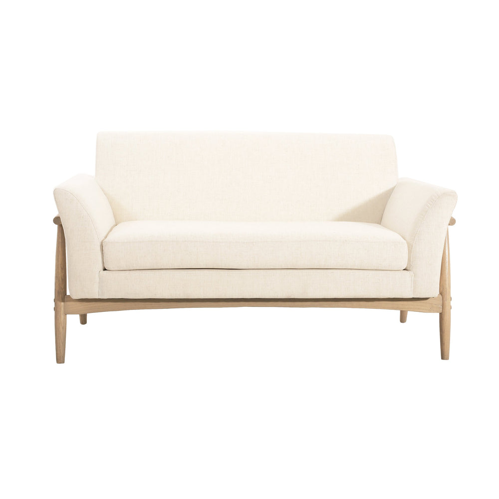 English Elm Christopher Knight Home® - Linen Flared Arms Loveseat Beige+Natural - Upholstered Fabric, Elm Wood Legs, Modern Cozy 57.5" W N771P294675M