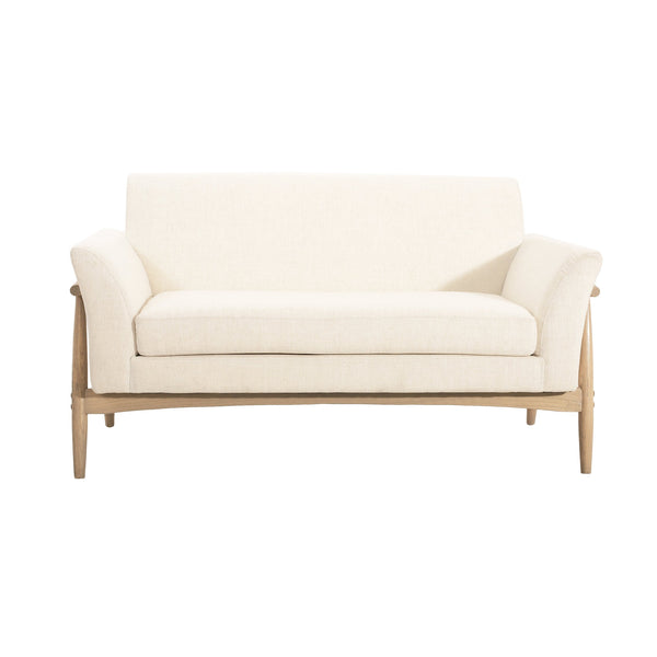 English Elm Christopher Knight Home® - Linen Flared Arms Loveseat Beige+Natural - Upholstered Fabric, Elm Wood Legs, Modern Cozy 57.5" W N771P294675M