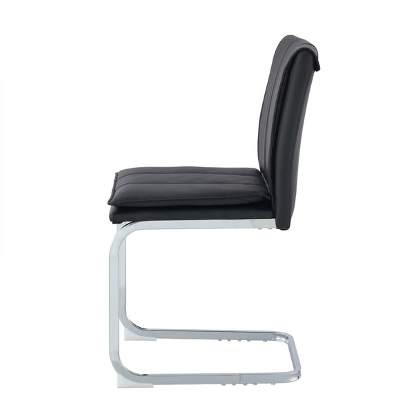 English Elm Modern Pu Leather Cantilever Dining Chairs Set of 4 with Steel Arc Frame for Kitchen Black And Silver W5123P454214