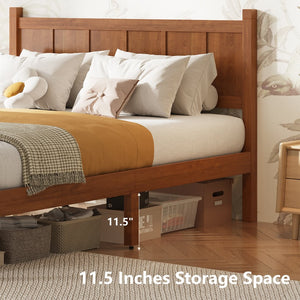 English Elm Twin Platform Bed Vertical Slat Headboard Farmhouse Shaker Wood Grain Finish Bedroom Walnut N733P422479D
