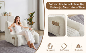 English Elm Bean Bean Bag Chair with Armrests Ergonomic Chenille Lounge Seat Filled with High-Resilience Sponge White W3434P329959