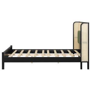 English Elm Queen Platform Bed Solid Wood Frame Velvet Headboard Modern Minimalist Bedroom N770PQ375070B