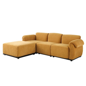 English Elm 102 Inch Linen Modular Sectional Sofa with Hidden Storage and Cloud Cushion Comfort Yellow W1099S00197
