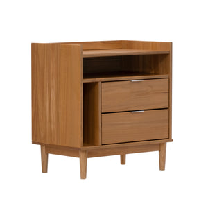 English Elm Walker Edison - Mid-Century Solid Pine 2-Drawer Gallery Nightstand with Tray Top, Open Cubby & Metal Pulls Caramel 28 L x 21 W x 7 H B185P168987