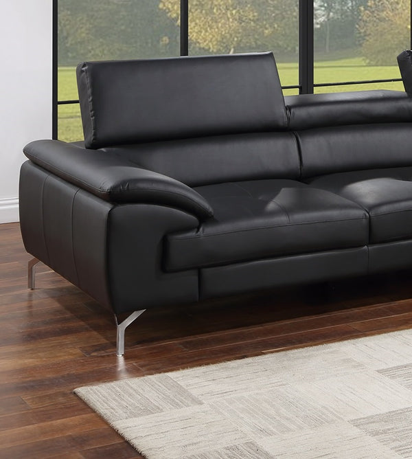 English Elm Black Bonded Leather Sectional 2-Pc Sofa Set with Adjustable Headrests, Plush Arms & Metal Legs B011S01200