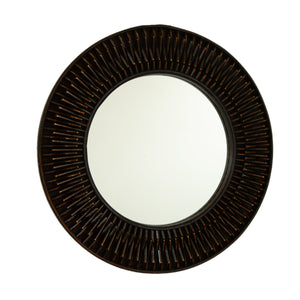 English Elm 24'' Aura Mirror Rustic Dark Bamboo Round Wall Mirror with Hand-Finished Log-Style Frame for Home Decor W2615P346487