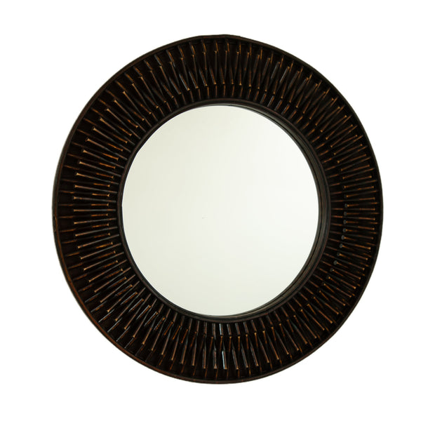 English Elm 24'' Aura Mirror Rustic Dark Bamboo Round Wall Mirror with Hand-Finished Log-Style Frame for Home Decor W2615P346487