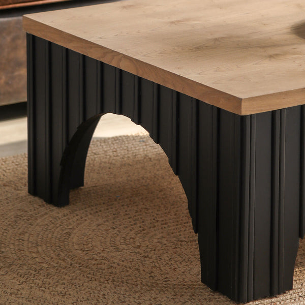 English Elm Rustic Square Coffee Table with Natural Wood Grain Top & Bold Black Base, Arched Cutouts, Sturdy Elegance W2729P199000